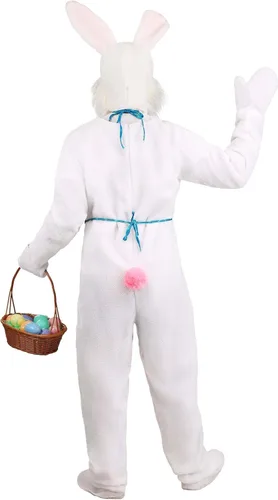 Vista 5 de Disfraz de conejo de Pascua para adultos grandes y altos, traje de mascota de conejo de 6 piezas, máscara, chaleco, pajarita, fundas para zapatos