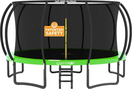 Vista 11 de Jumpzylla - Cama elástica recreativa para niños, con red de seguridad, escalera y revestimiento antioxidante, de 8, 10, 12, 14, 15 y 16 pies