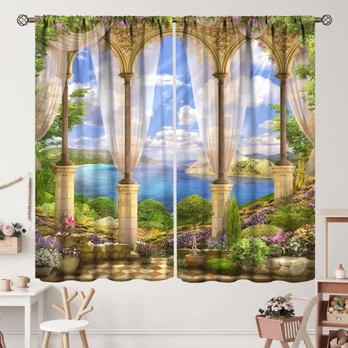Vista 25 de Cortinas italianas, patio antiguo, sillas de café de Italia, casas históricas en la calle, sala de estar, dormitorio, cortinas opacas con bolsillo