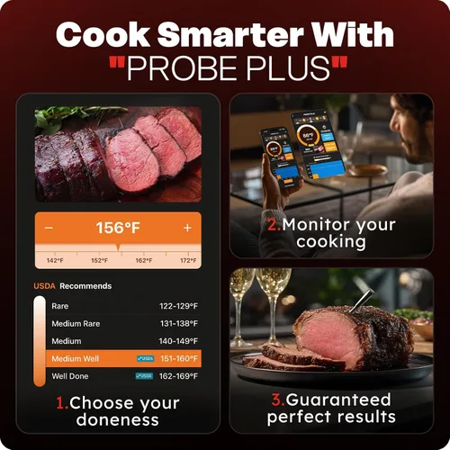 Vista 3 de Termómetro inalámbrico inteligente para carne, 6 sensores, precisión digital para alimentos, lectura instantánea de 0.5S, impermeable IP67