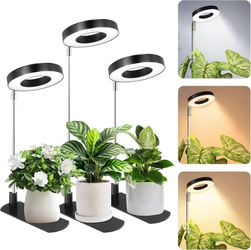 Vista 9 de LBW Luz de cultivo para plantas de interior, luz de cultivo de plantas de halo de espectro completo con base, lámpara de cultivo de plantas