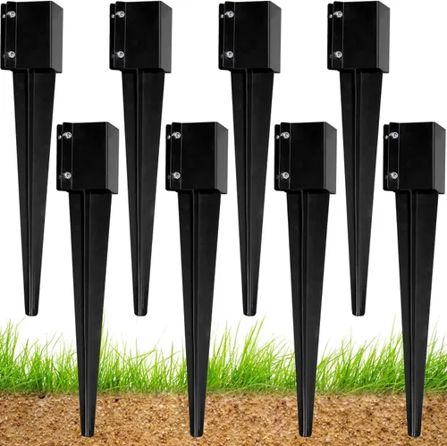 Vista 7 de Anclaje de poste de valla WIMART 4"x4", Anclaje de poste de valla de metal resistente con punta de clavado 4"x4" para buzón, comedero de pájaros