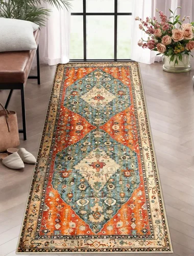 Vista 18 de SERISSA - Tapetes florales vintage, antideslizante, lavable, pequeño, ultrasuave, bohemio, de pelo bajo, para entrada, interiores, habitación