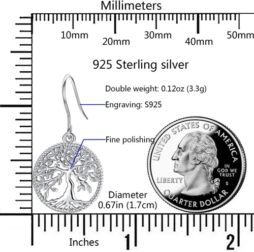 Vista 7 de Aniu Juego de collar y aretes de árbol de la vida, plata de ley S925, joyería con colgante de árbol para mujer, regalo de aniversario y cumpleaños