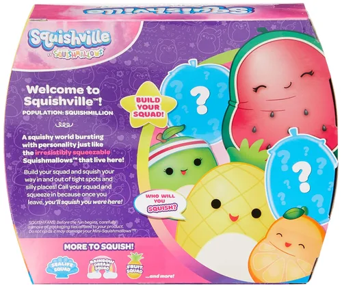Vista 5 de Squishville por Squishmallow SQM0068 seis peluches misteriosos, 2 mini Squishmallows irresistiblemente suaves y coloridos; mini Durazno, Piña