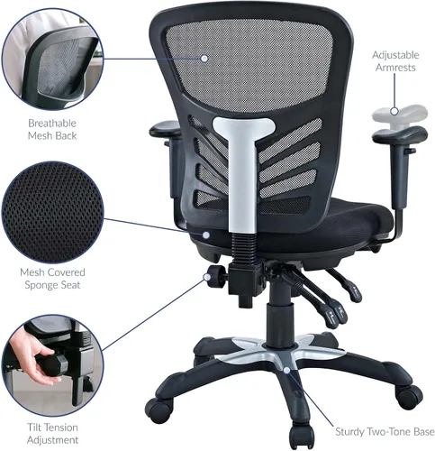 Vista 7 de Modway EEI-757-BLK Silla de oficina ergonómica articulada de malla en negro Color negro.