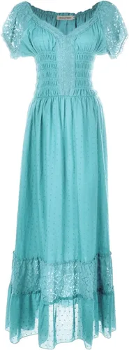 Vista 12 de Anna-Kaci Vestido Maxi de Doncella Campesina Renacentista Inspirado Boho con Manga Corta y Ribete de Encaje Beige