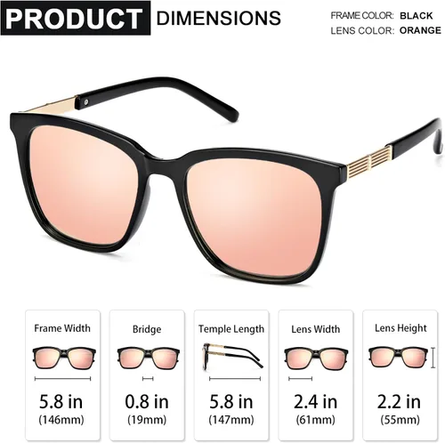 Vista 4 de SIPHEW Gafas de sol cuadradas de gran tamaño para mujer, gafas de sol ligeras de moda, 100% protección UV400, sombra de espejo de moda
