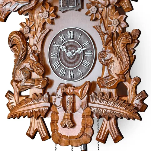 Vista 9 de Reloj de cuco con modo nocturno automático, cabeza de ciervo tallada a mano y decoraciones de madera (marrón)
