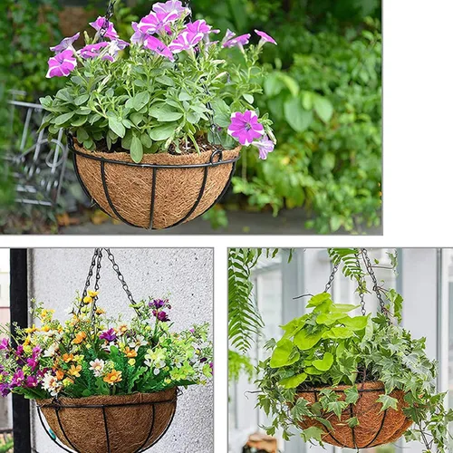 Vista 6 de ASkinds 3 piezas redondas de repuesto para cesta colgante de coco, cesta de fibra de coco para jardín, maceta de flores (14 pulgadas)