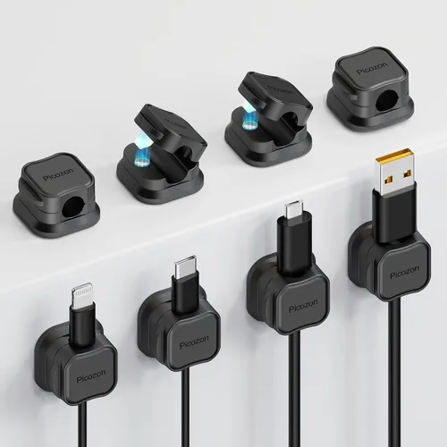 Vista 9 de Picozon - Paquete de 6 soportes magnéticos para cables, organizador de cables adhesivos Picozon para teléfono, cargador USB, organizador