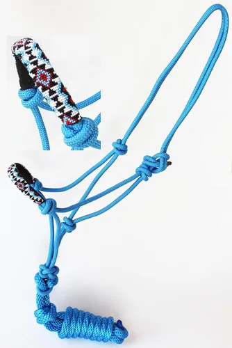 Vista 4 de CHALLENGER Nylon Horse Braided Rope Halter Beaded Noseband Lead Rope 606RT
