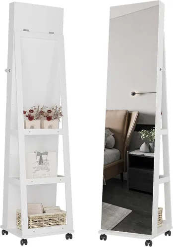 Vista 7 de OUTDOOR DOIT Organizador de joyas, armario de joyería, joyero de pie con espejo de cuerpo completo y armario de madera grande con cerradura