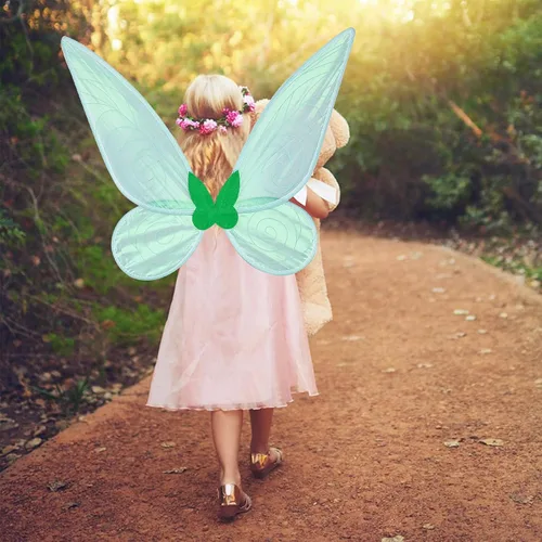Vista 3 de Alas de hada de mariposa para niña, accesorio de disfraz de princesa de Halloween, alas brillantes y transparentes