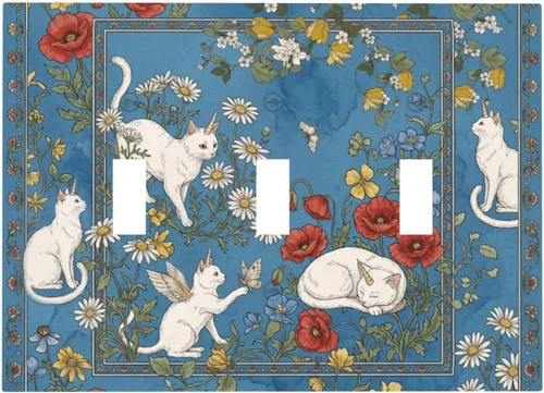 Vista 249 de Decorative Outlet Covers Blue Background White Cat Daisy Floral 2-Gang 1-Gang Wall Plate Single Toggle/Rocker Farmhouse Style Light Switch Covers