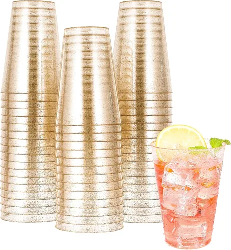 Vista 9 de JOLLY CHEF Paquete de 100 vasos de plástico dorados de 12 onzas, vasos dorados desechables, vasos de fiesta resistentes para bodas, Acción de 39.4 in