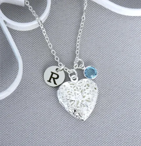 Vista 3 de Madie's Charms Heart Picture Locket - Personalized Locket Necklace - Initial Necklace - Heart Locket - Silver - Custom - Birthstone Necklace