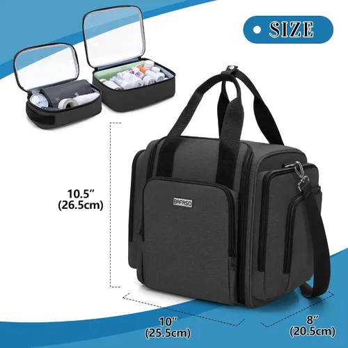 Vista 7 de BAFASO Bolso grande organizador de pastillas con 4 bolsas interiores extraíbles, bolsa de medicina con correa para el hombro (SÓLO LA BOLSA), negro