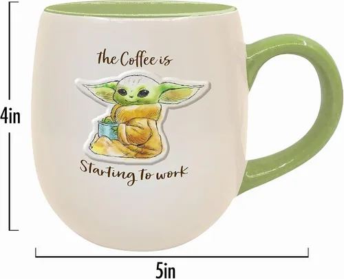 Vista 3 de ICUP Star Wars Mandalorian Grogu Starting To Work The Coffee Is Embossed Taza de cerámica de 14 onzas
