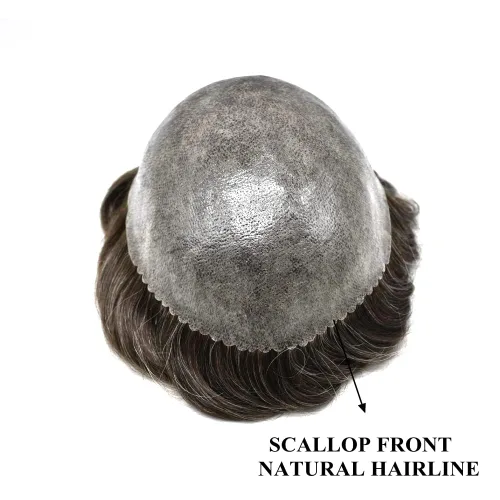 Vista 185 de Toupee para hombre 100% cabello humano real tupé para hombres 0.004 in piel de poliuretano para hombre, sistema de reemplazo de piezas de pelo