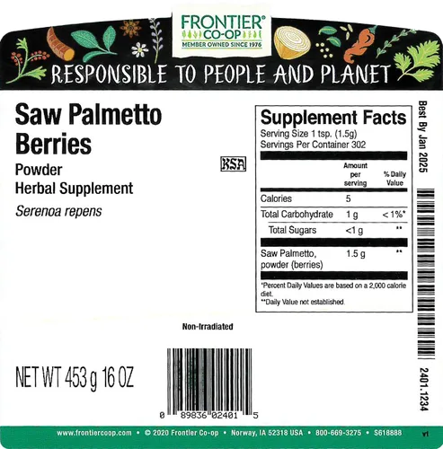 Vista 2 de Frontier Bulk Saw Palmetto Berries en polvo, 1 libra