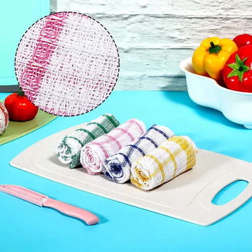 Vista 4 de Boao 12 paños de cocina de algodón, 4 colores, cuadrados, 12 x 12 pulgadas, absorbentes, reutilizables, lavables a máquina, suministros de cocina