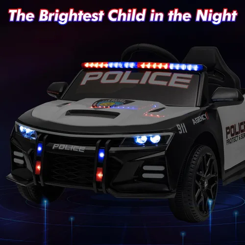 Vista 7 de Coche de policía de 12 V, funciona con pilas, autos de policía con control remoto, tonos de alerta de emergencia, luces intermitentes, música