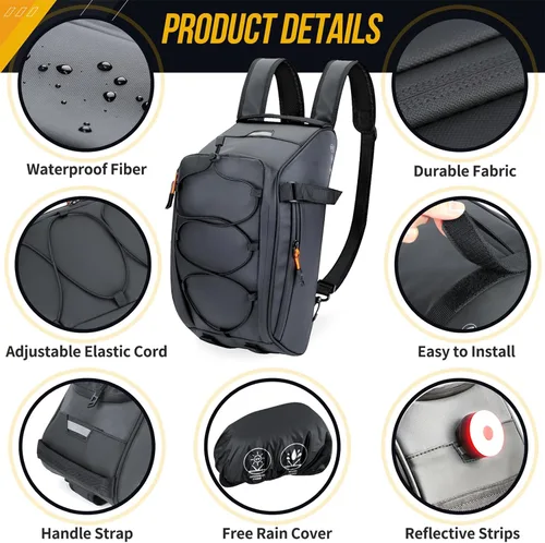 Vista 2 de WOTOW Bolsa impermeable para portabicicletas – Bolsa de maletero de bicicleta de gran capacidad de 10 L, alforjas reflectantes para sillín