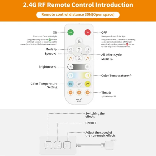 Vista 6 de PAUTIX Kit de controlador LED CCT SP542E Wi-Fi+Bluetooth, compatible con Alexa/Google Assistant, control remoto RF de aplicación, regulador LED CCT