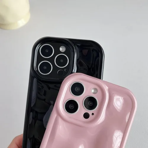 Vista 4 de Caseative para iPhone 14 Pro Max, Funda de Plástico Blando con Cubierta de Cromo Ondulado de Burbuja de Meteorito (Negro) Water Ripple Wave