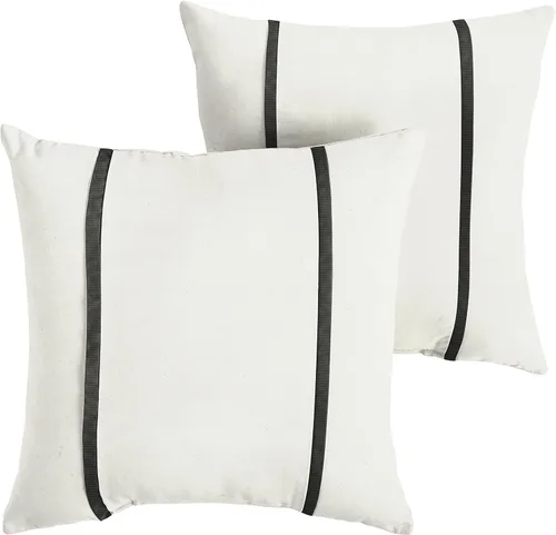 Vista 9 de Sorra Home Sunbrella - Juego de 2 almohadas lumbares para interiores y exteriores, 12 x 18 pulgadas, lona color marfil natural y lona negra