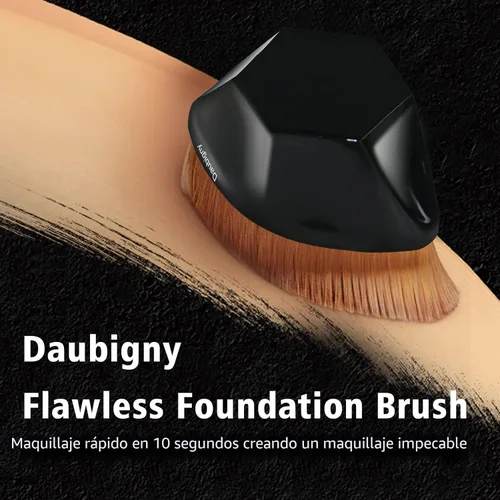 Vista 5 de Brochas de maquillaje Kabuki con punta plana y hexagonal para base, colorete, polvo líquido, base con estuche protector adicional (negro)