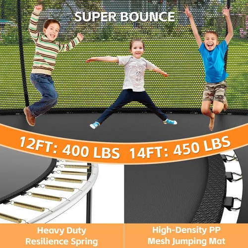 Vista 3 de Zevemomo Trampolín para niños y adultos, trampolín recreativo para niños de 14 pies con red de seguridad y escalera, trampolines recreativos al aire