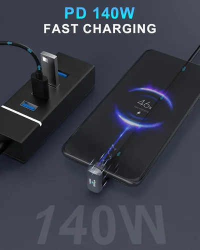 Vista 5 de MoKo Adaptador USB C de 180 Grados Paquete de 2, Adaptador Conector USB-C Macho a USB-C Hembra en Forma de U con PD 140W/20 Gbps, Adaptador Extensor