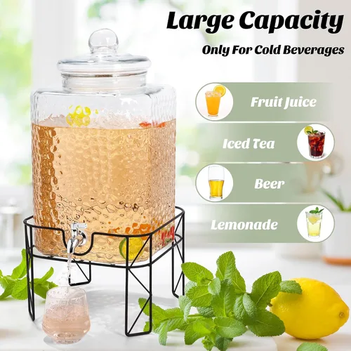 Vista 5 de Kochorie Dispensador de bebidas de vidrio de 4.6 galones con soporte y dispensador de bebidas de espita inoxidable con tapas, dispensador de bebidas