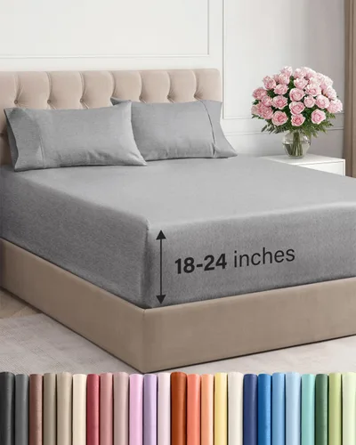 Vista 70 de Sábanas individuales de bolsillo extra profundo, sábanas transpirables y refrescantes de 3 piezas, juego de sábanas de lujo para hotel, suaves, sin