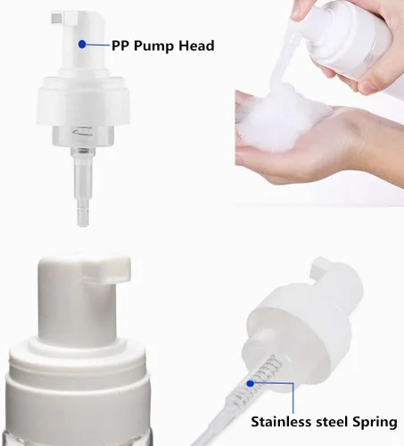 Vista 3 de Bomba dispensadora de espuma transparente vacía y recargable de 1.69 onzas, mini botellas de embalaje de espuma líquida de viaje, contenedor