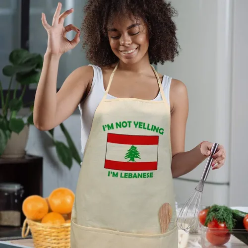 Vista 4 de Delantal de cocina ajustable con babero con babero ajustable con texto en inglés "I'M Not Yelling, I Am Libanese Lebanese Lebanon, Blanco