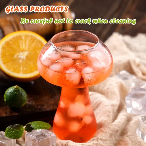 Vista 4 de WHJY Vasos de vidrio de setas, copas creativas para cócteles, copas de hongos, copa de vino, copa de copa de vidrio, vasos de Martini divertidos