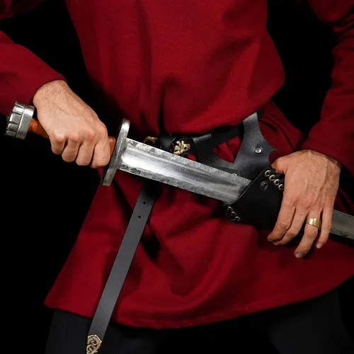Vista 5 de Cinturón medieval con vaina para espada aventurero con soporte de cuero para espada universal, espada larga, cutlass