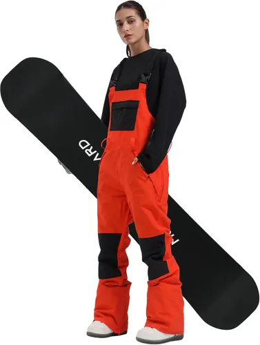 Vista 12 de GSOU SNOW Women Snow Bibs Ski Snowboard Pants Waterproof Beige y blanco