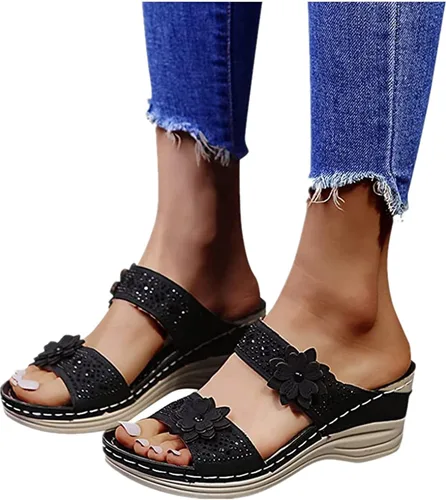 Vista 99 de Ladmiple Sandalias ortopédicas florales de moda 2023 con soporte de arco, zapatillas romanas casuales con puntera abierta