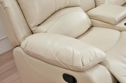 Vista 6 de Betsy Furniture Sofá reclinable de piel sintética con consola 8018, varios colores (beige, sofá biplaza)