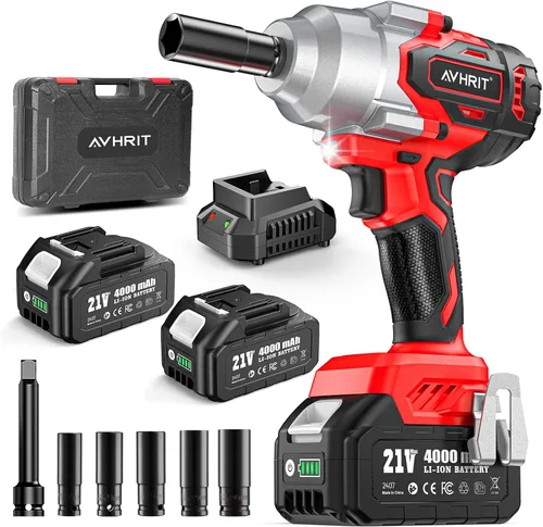Vista 10 de Llave de impacto inalámbrica de 3/8 pulgada, pistola de impacto eléctrica de 450 N.m/ 330 Ft-lbs con motor sin escobillas, batería de 4000 mAh