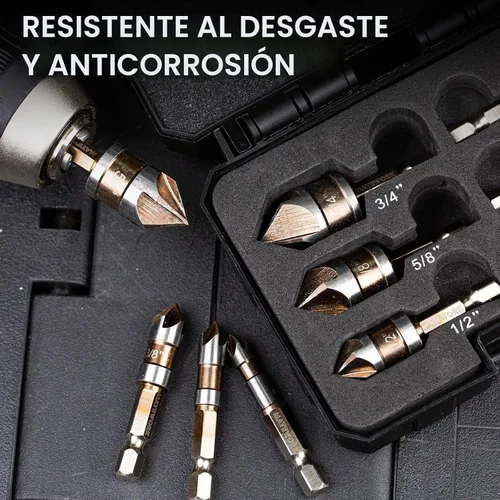 Vista 8 de Juego de brocas avellanadas M2 cobalto HSS, 6 piezas de vástago hexagonal de cambio rápido de 1/4 pulgadas para metal, madera, acero inoxidable