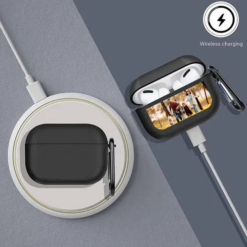 Vista 2 de Funda personalizada compatible con AirPods 3 con llavero, personaliza tu foto, texto, nombre para hombres y mujeres