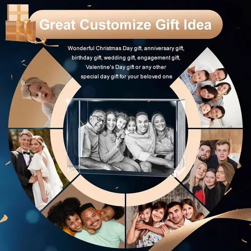 Vista 6 de Foto de cristal 3D, regalos personalizados, marco de fotos 3D personalizado, rectangular, regalos para parejas, regalos familiares, regalos