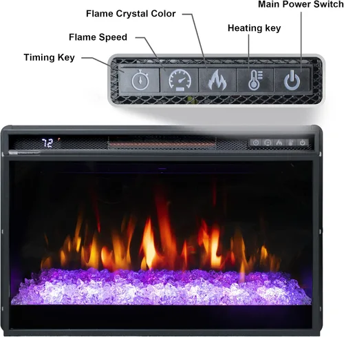 Vista 4 de Insertos de chimenea eléctrica de 26 pulgadas, chimenea eléctrica empotrada de 1500 W con control remoto, cristal, protección contra