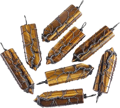 Vista 3 de Nupuyai Collar con colgante de árbol de la vida para mujeres y hombres, envuelto en alambre de cristal amuleto de piedra para curación, Piedra Metal