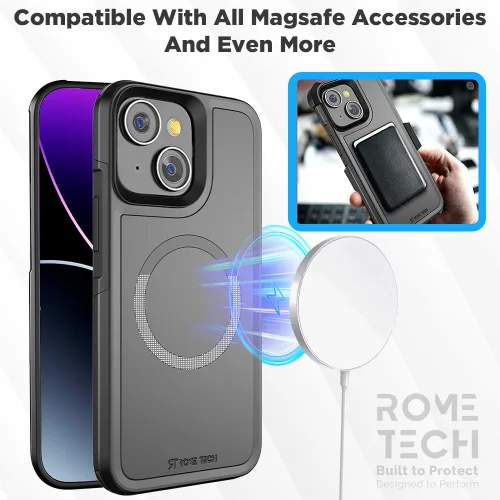 Vista 5 de Funda diseñada para Apple iPhone 15 (2023) con clip para cinturón compatible con cargadores Magsafe - Funda de doble capa a prueba de golpes